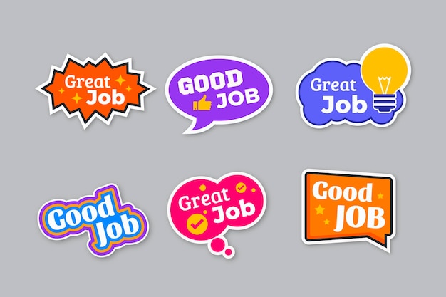 Free Vector | Flat design good job and great job sticker set