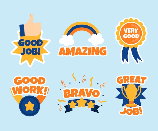 Premium Vector | Flat design great job stickers pack