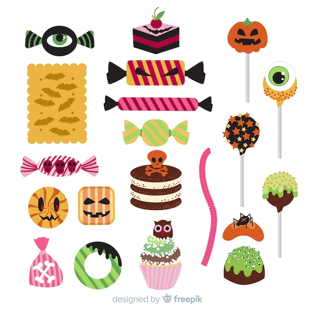 Download Flat design of halloween candy colelction Vector | Free ...