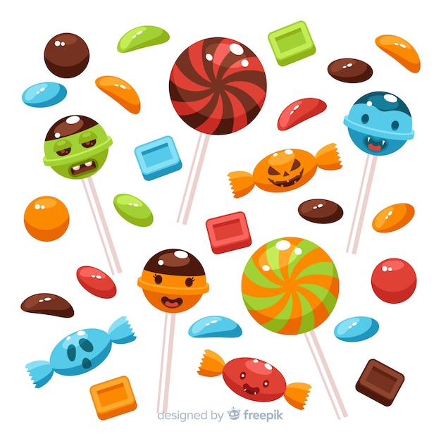 Download Flat design halloween candy collection Vector | Free Download