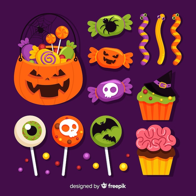 Download Free Vector | Flat design of halloween candy collection