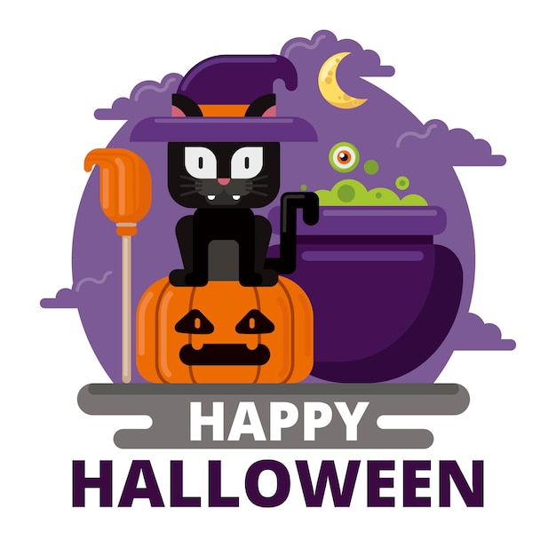 Free Vector | Flat design halloween cat wearing hat