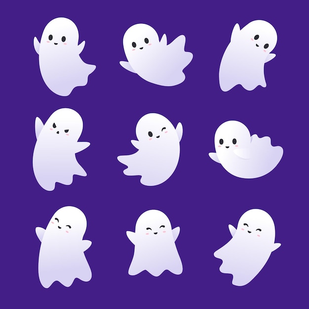 Flat design halloween ghosts collection | Free Vector