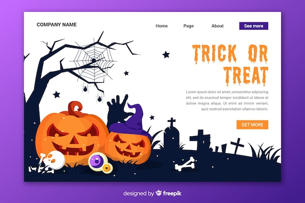 Flat design halloween landing page Free Vector