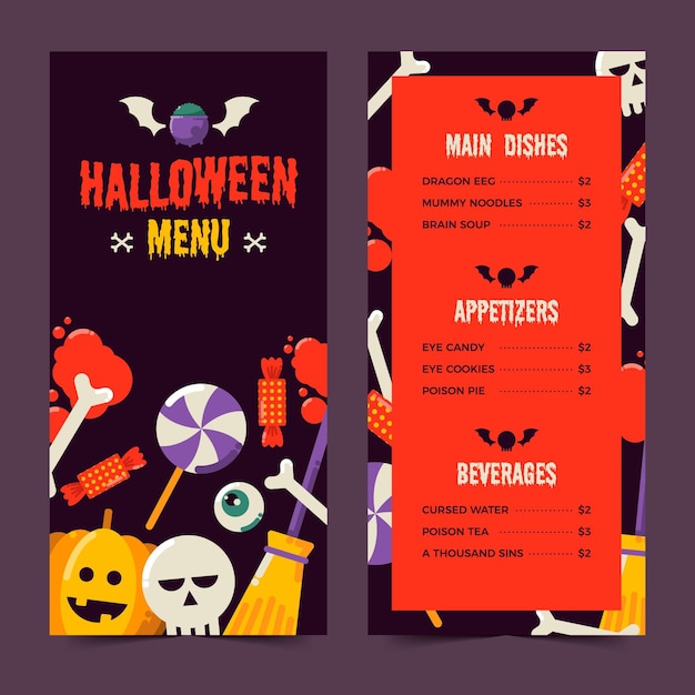 Free Vector Flat design halloween menu template