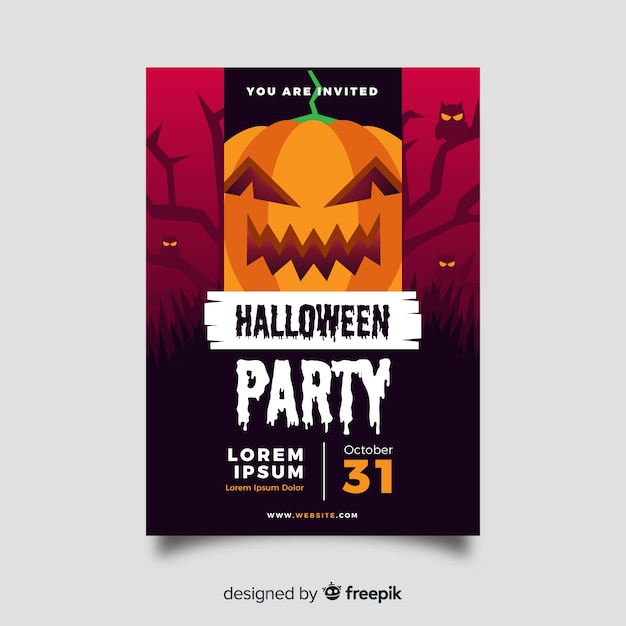 Free Vector | Flat design halloween party poster template