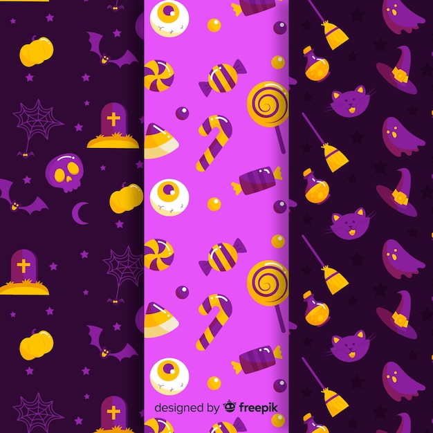 Flat design halloween pattern collection Free Vector