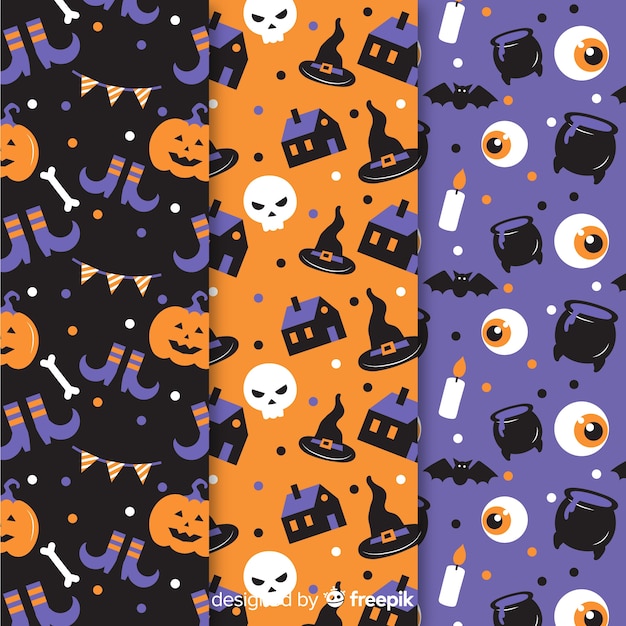 Flat design of halloween pattern collection Free Vector
