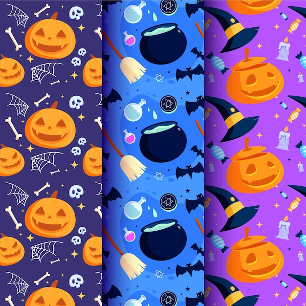 Download Free Vector | Flat design halloween pattern set