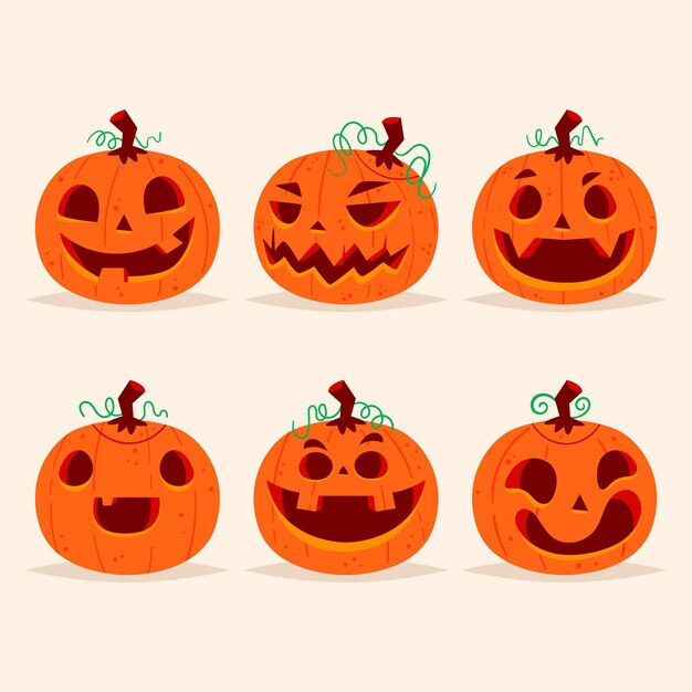 フラットデザインのハロウィンかぼちゃコレクション 無料のベクター