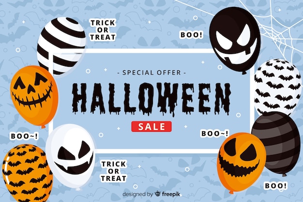 Flat design of halloween sale background with balloons Free Vector
