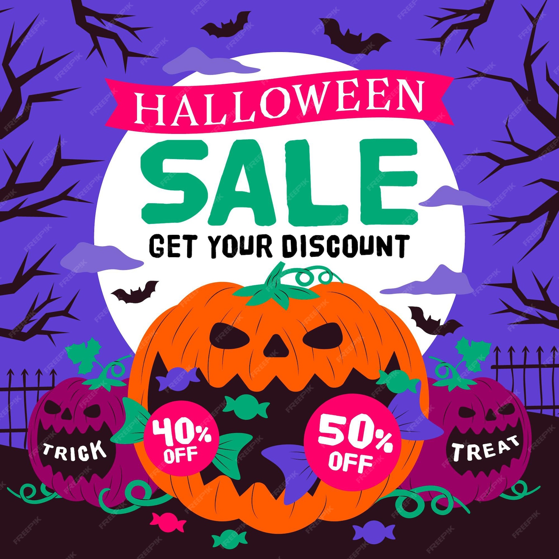 Free Vector | Flat design halloween sale concept