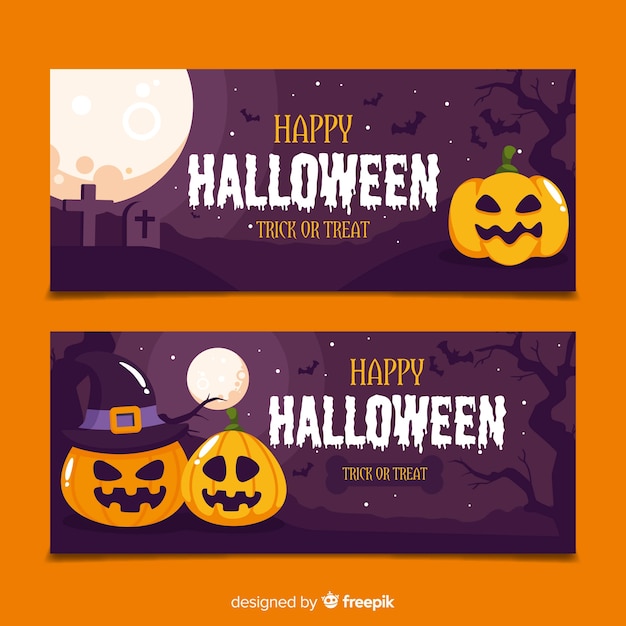 Flat design of hallween pumpkins banners Vector | Free Download