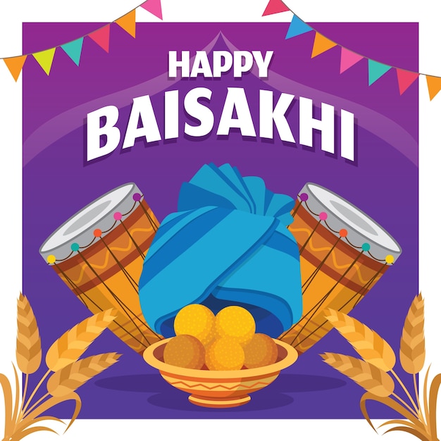 Flat design happy baisakhi celebration | Free Vector