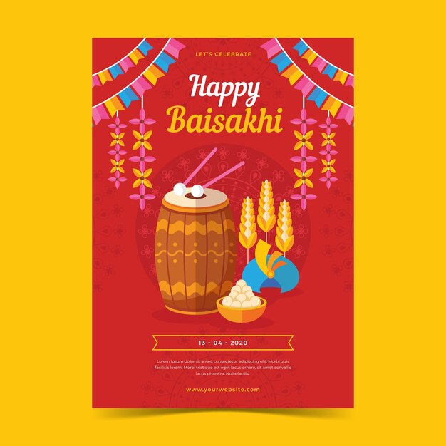 Flat design happy baisakhi poster | Free Vector