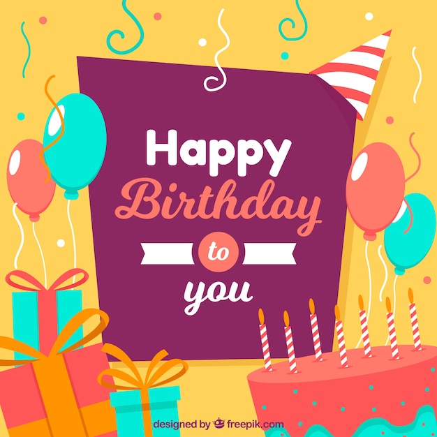 Flat design happy birthday background Vector | Free Download