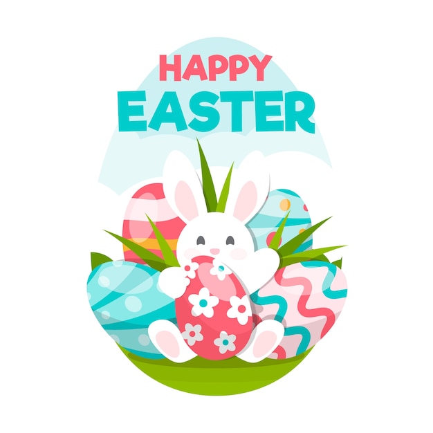 Free Vector | Flat design happy easter day illustration of bunny