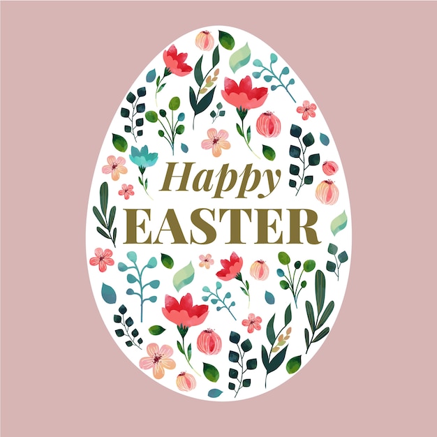 Flat design happy easter day with floral egg Free Vector