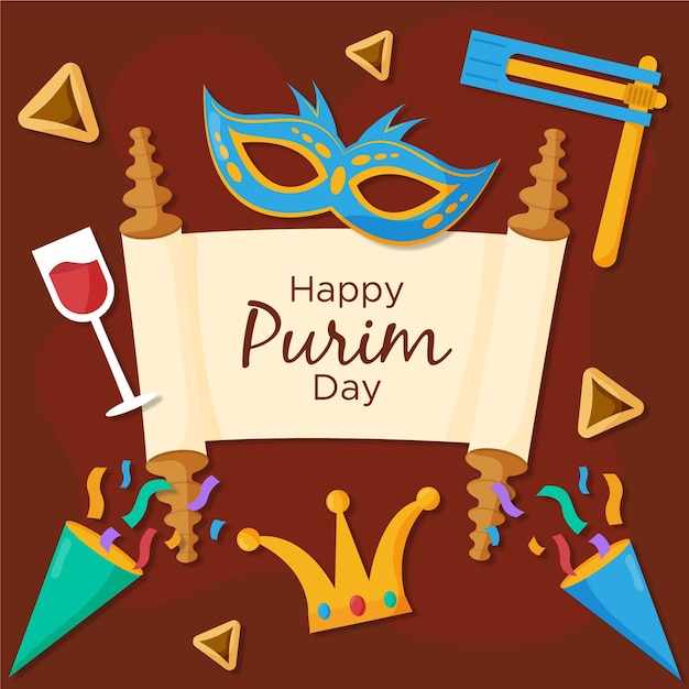 Free Vector Flat design happy purim day illustrated
