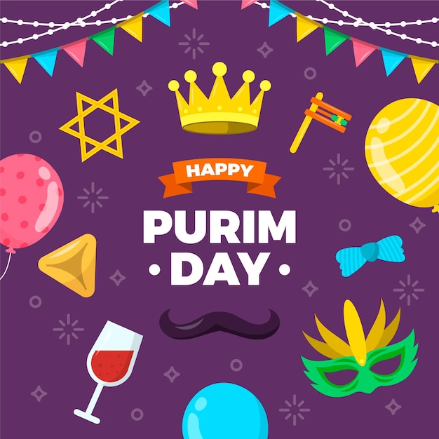 Free Vector | Flat design happy purim day