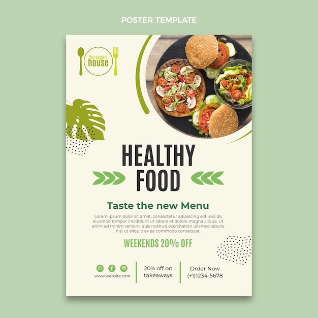 フラットデザインの健康食品ポスター 無料のベクター