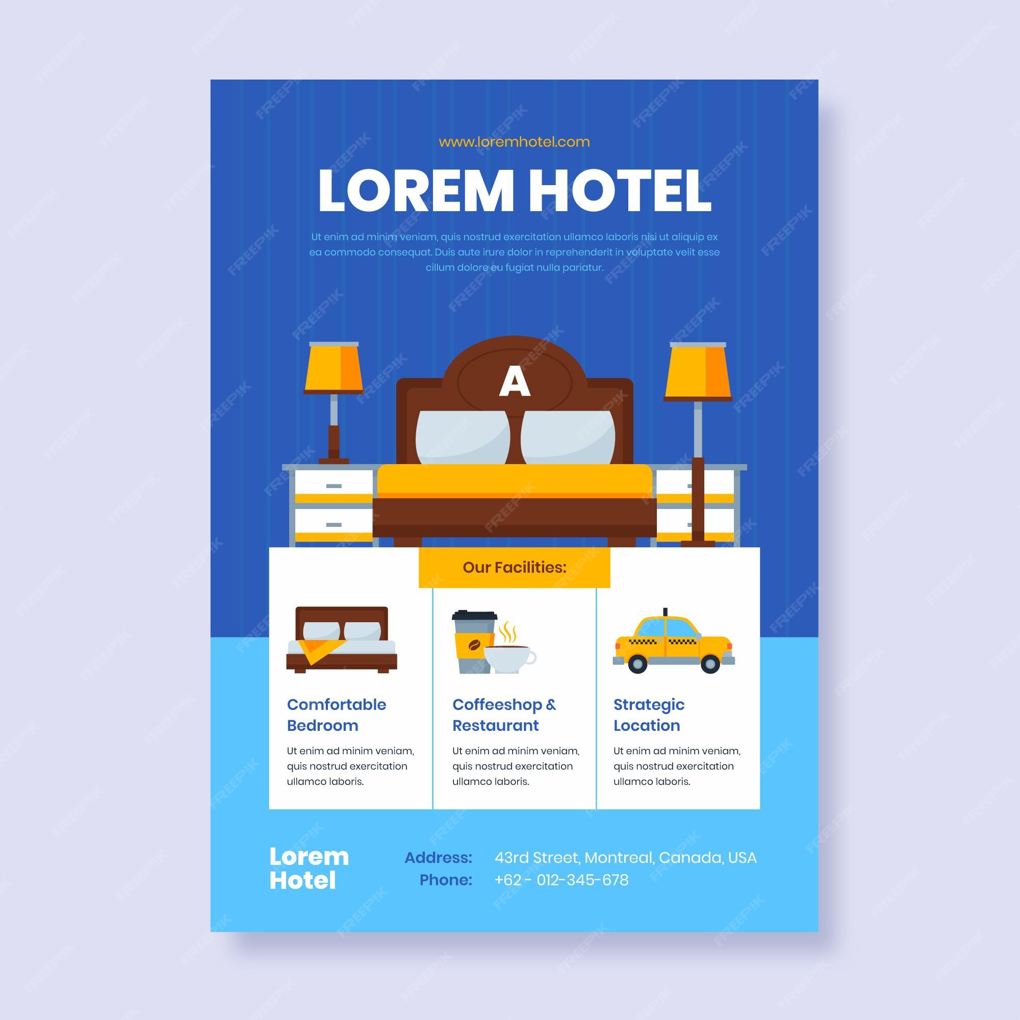 Free Vector | Flat design hotel information flyer template