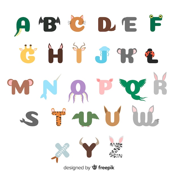 Download Free Vector | Flat design illustration of animal alphabet
