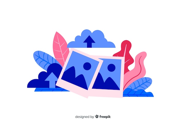 Flat design image upload for landing page Free Vector