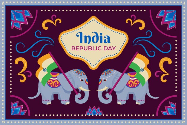 象のイラストがフラットなデザインインド共和国日 無料のベクター