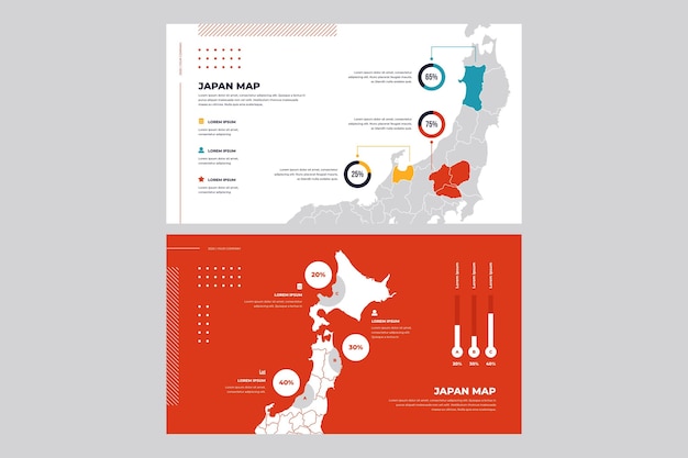 日本のフラットデザインインフォグラフィックマップ プレミアムベクター