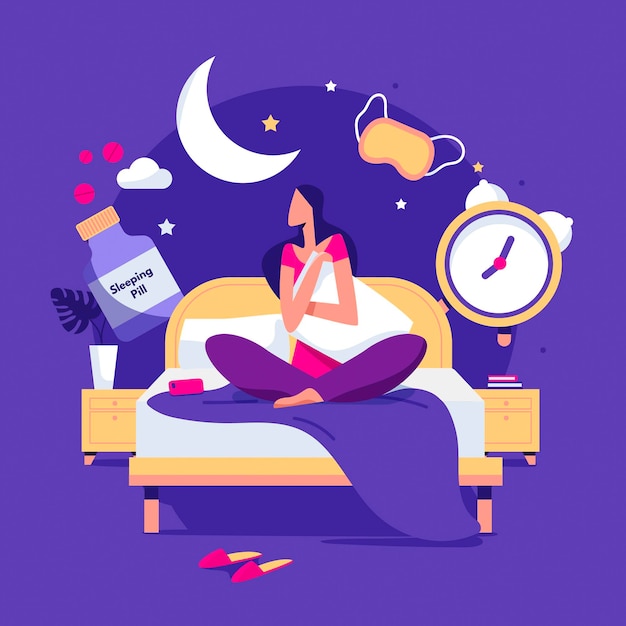 Free Vector Flat Design Insomnia Concept With Woman 