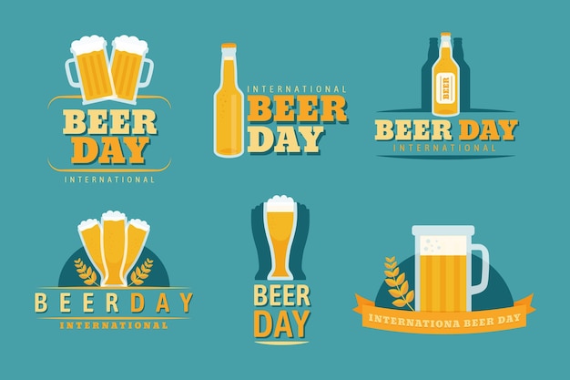 Premium Vector Flat Design International Beer Day Labels