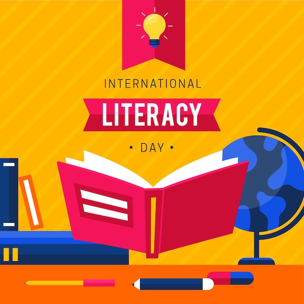 Flat design international literacy  day background  Free 