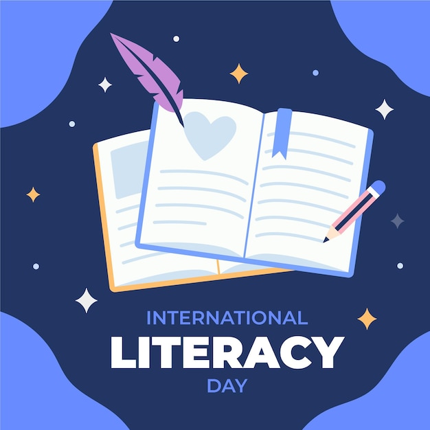 Flat design international literacy day concept | Free Vector