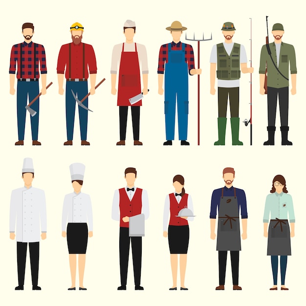 Download Flat design job character pack Vector | Premium Download