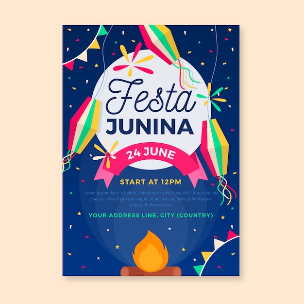 Free Vector Flat design june festival flyer template