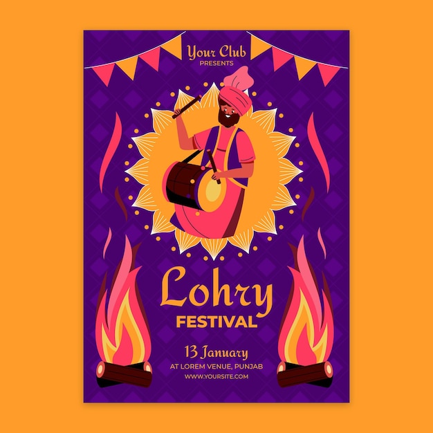 Free Vector Flat design lohri poster template