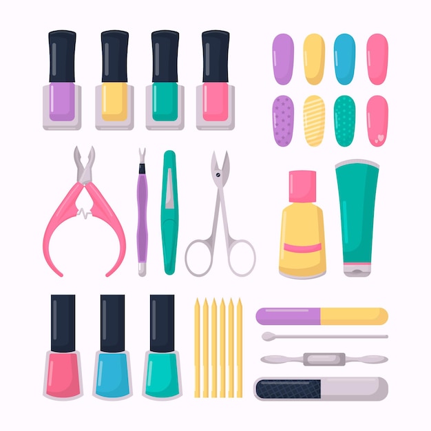 Flat design manicure tools pack | Free Vector