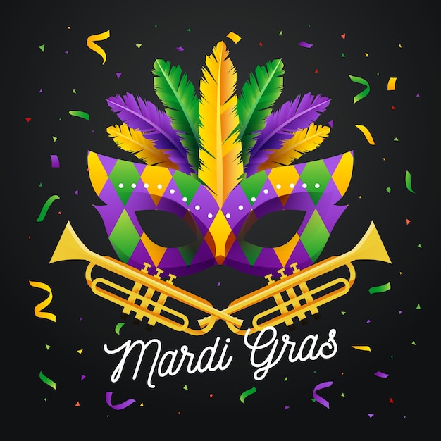 Download Flat design mardi gras mask with lettering Vector | Free ...