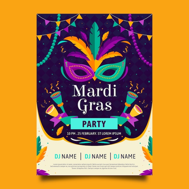 Free Vector Flat Design Mardi Gras Poster Template