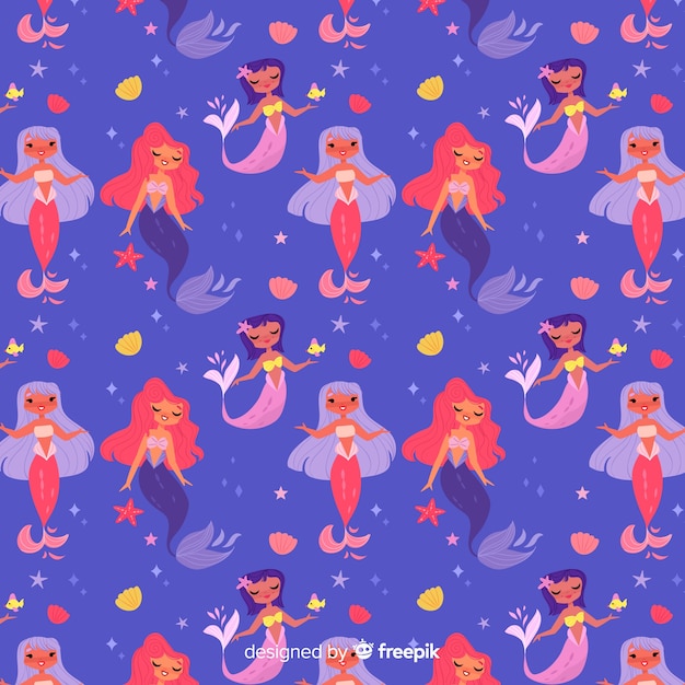 Download Flat design mermaid pattern background | Free Vector