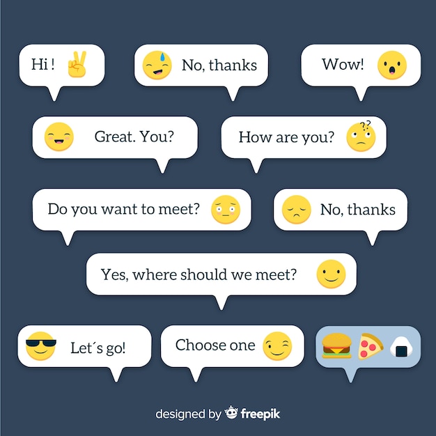 Flat design messages with emojis collection Free Vector