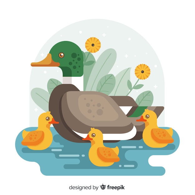 Download Flat design mother duck and ducklings Vector | Free Download