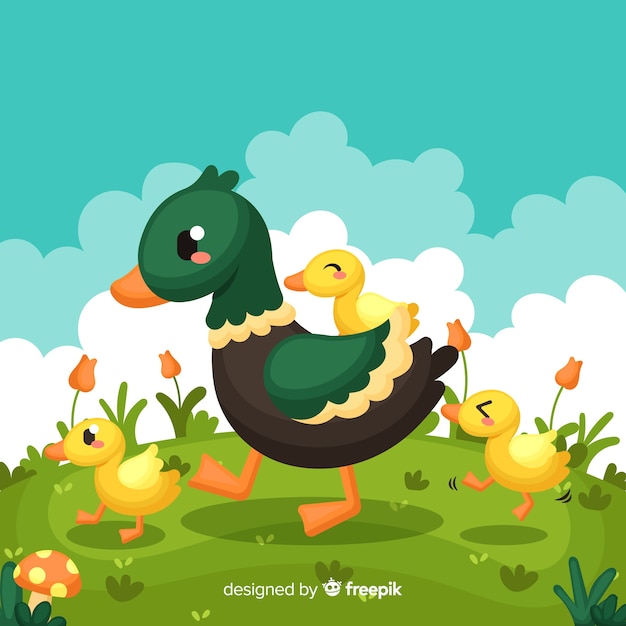 Download Flat design mother duck and ducklings Vector | Free Download