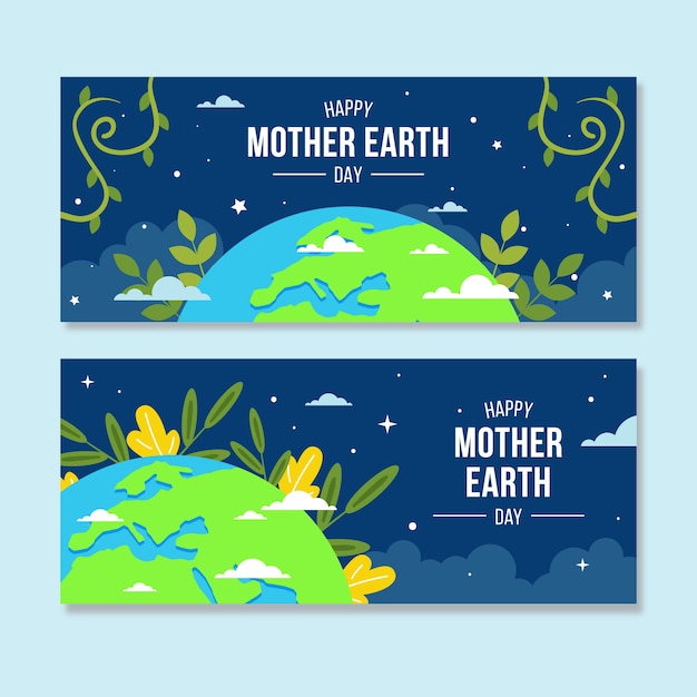 Free Vector | Flat design mother earth day banner with leaves and clouds