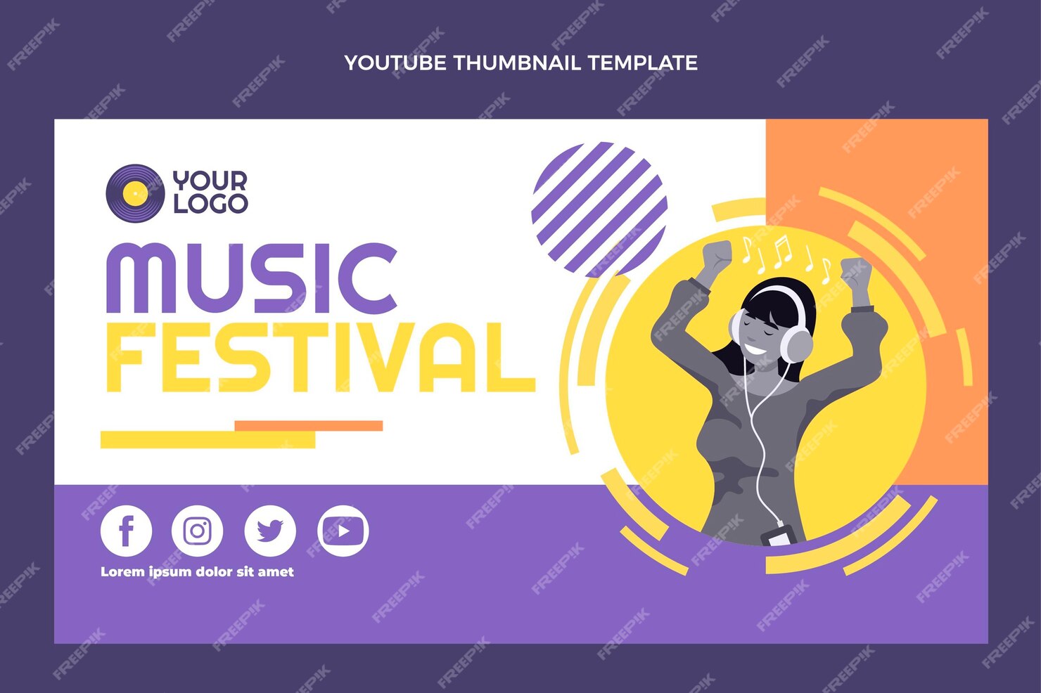 Free Vector | Flat design music festival youtube thumbnail