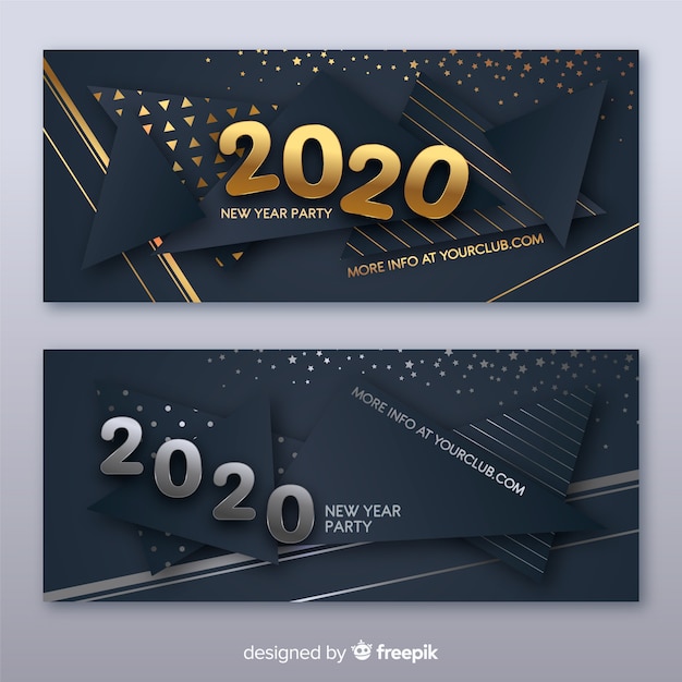 Flat design new year 2020 party banners template Free Vector