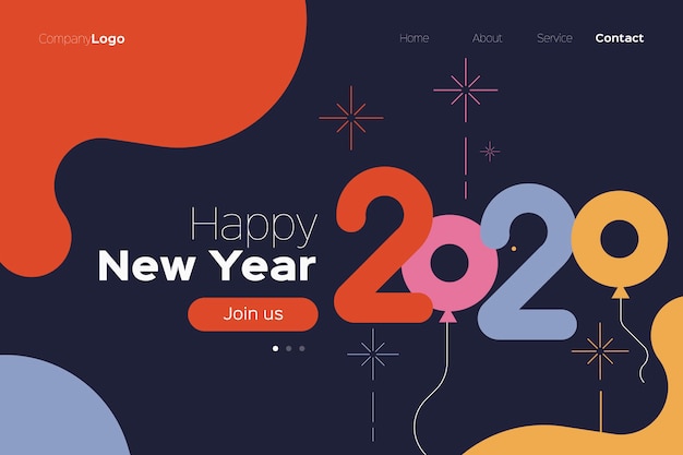 Flat design new year landing page template Free Vector