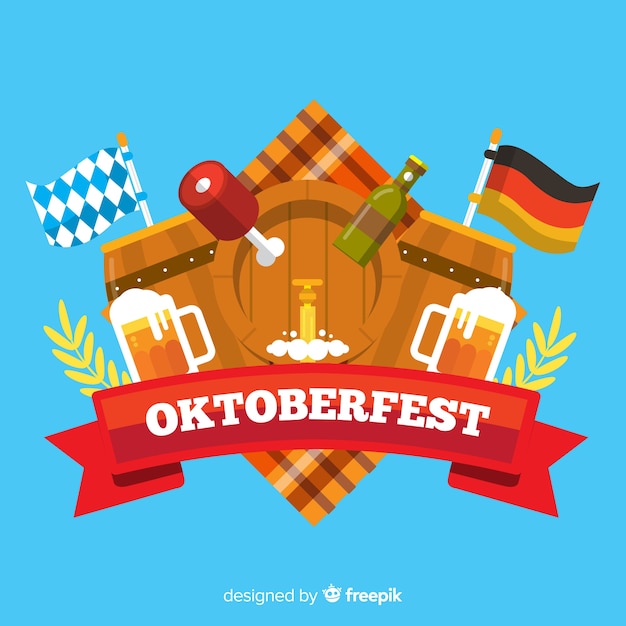 Flat design oktoberfest background with elements Free Vector