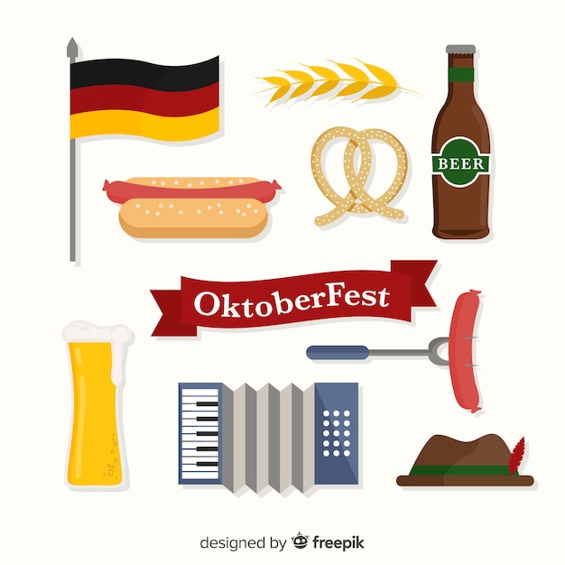 Flat design oktoberfest element collection Free Vector